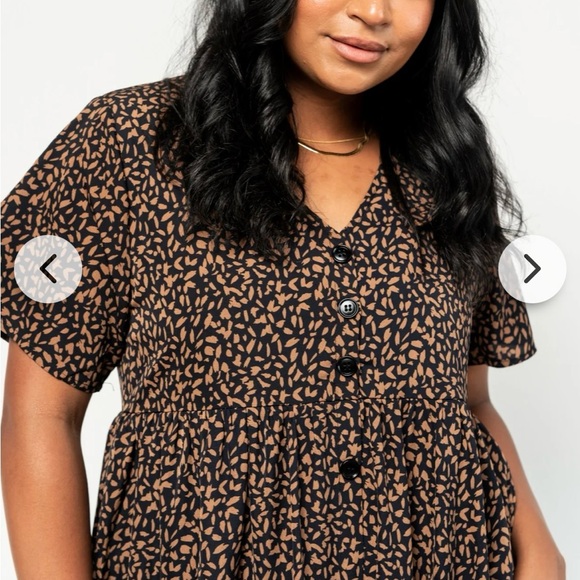 Comfy brindle print dress with pockets, navy/brown. - Picture 3 of 5